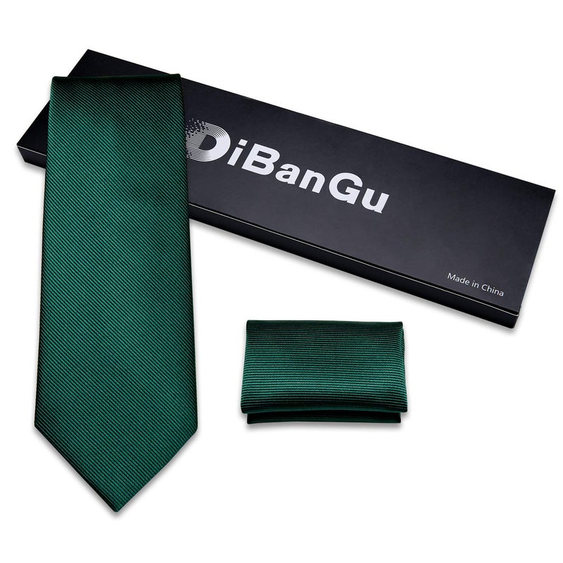 DiBanGu Mens Solid Color Tie and Pocket Square Set Woven Silk Plain Necktie & Handkerchief for Men Wedding Party Formal, Emerald Green - Image 4